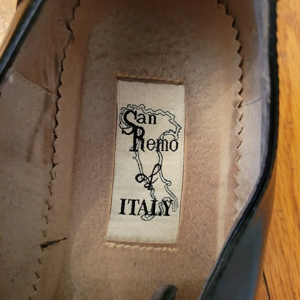 San Remo Italy Black Leather Square Toe Lace Up Dress Shoes‎ 9 Twee Academia
